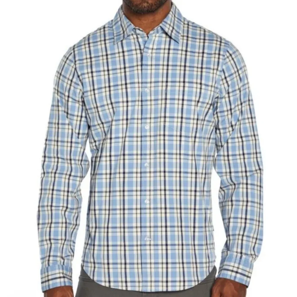 Gap Mens Long Sleeves Poplin Button Up Stretch Plaid Shirt - Picture 1 of 4